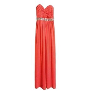 Bright Orange Formal Dress City Triangles Junior Long Strapless Prom Sz 1 XXS